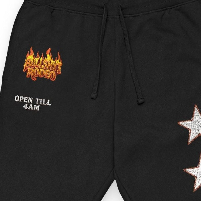 Embroidered Flame & Stars Joggers — Black Fleece Casual Sweatpants
