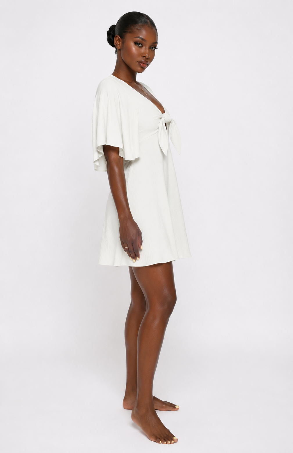 Cream Flutter Sleeve Mini Dress