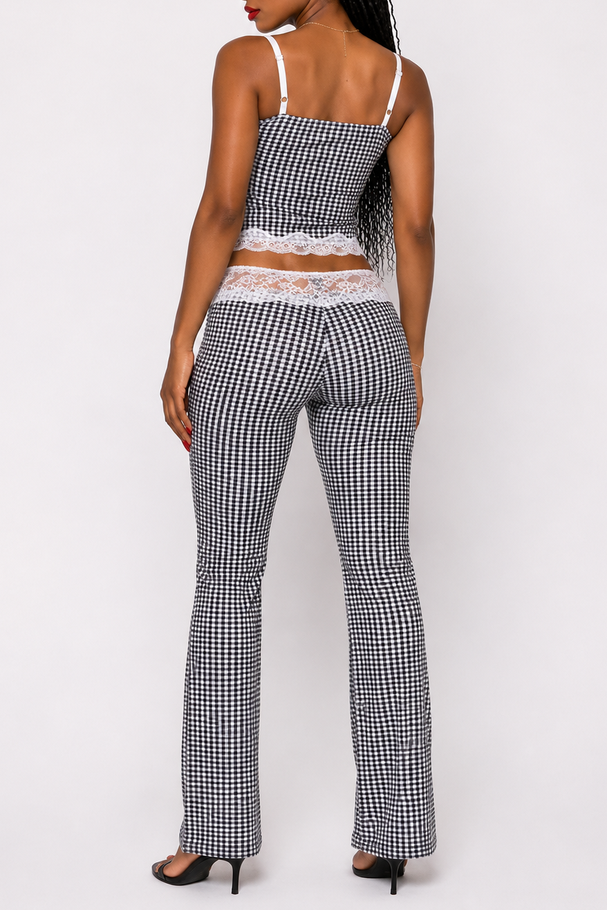 Gingham Lace Two-Piece Pant Set