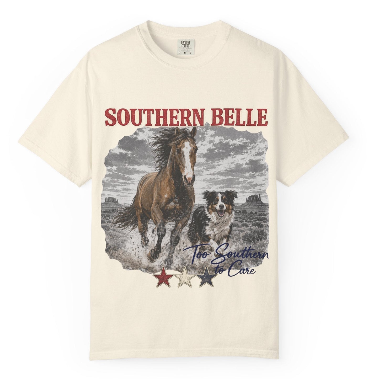 Southern Belle Horse & Dog T-Shirt — Rustic Western Farm Graphic Tee