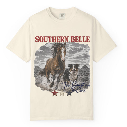 Southern Belle Horse & Dog T-Shirt — Rustic Western Farm Graphic Tee