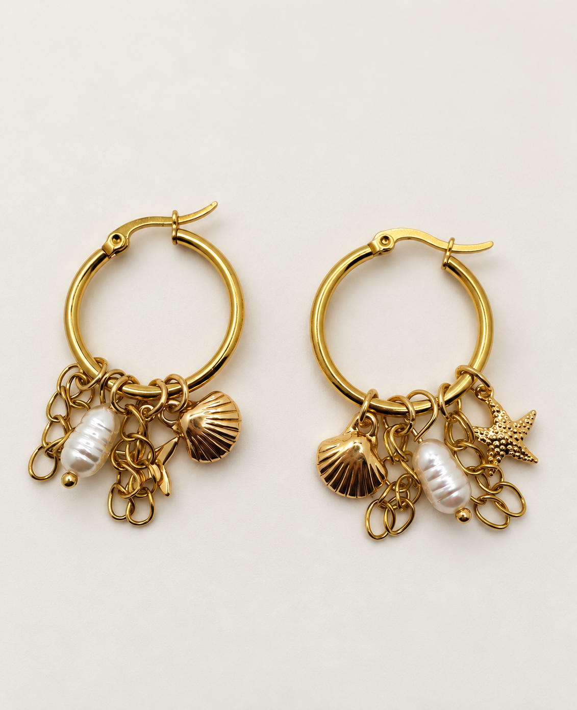 Coastal Muse Gold Stainless Steel Charm Hoops
