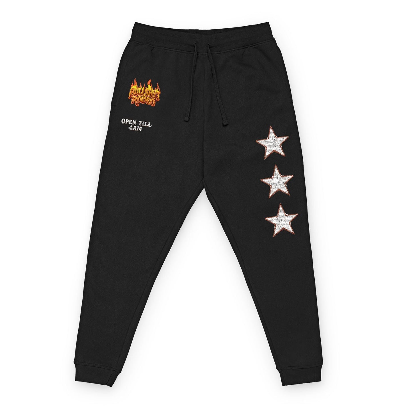 Embroidered Flame & Stars Joggers — Black Fleece Casual Sweatpants