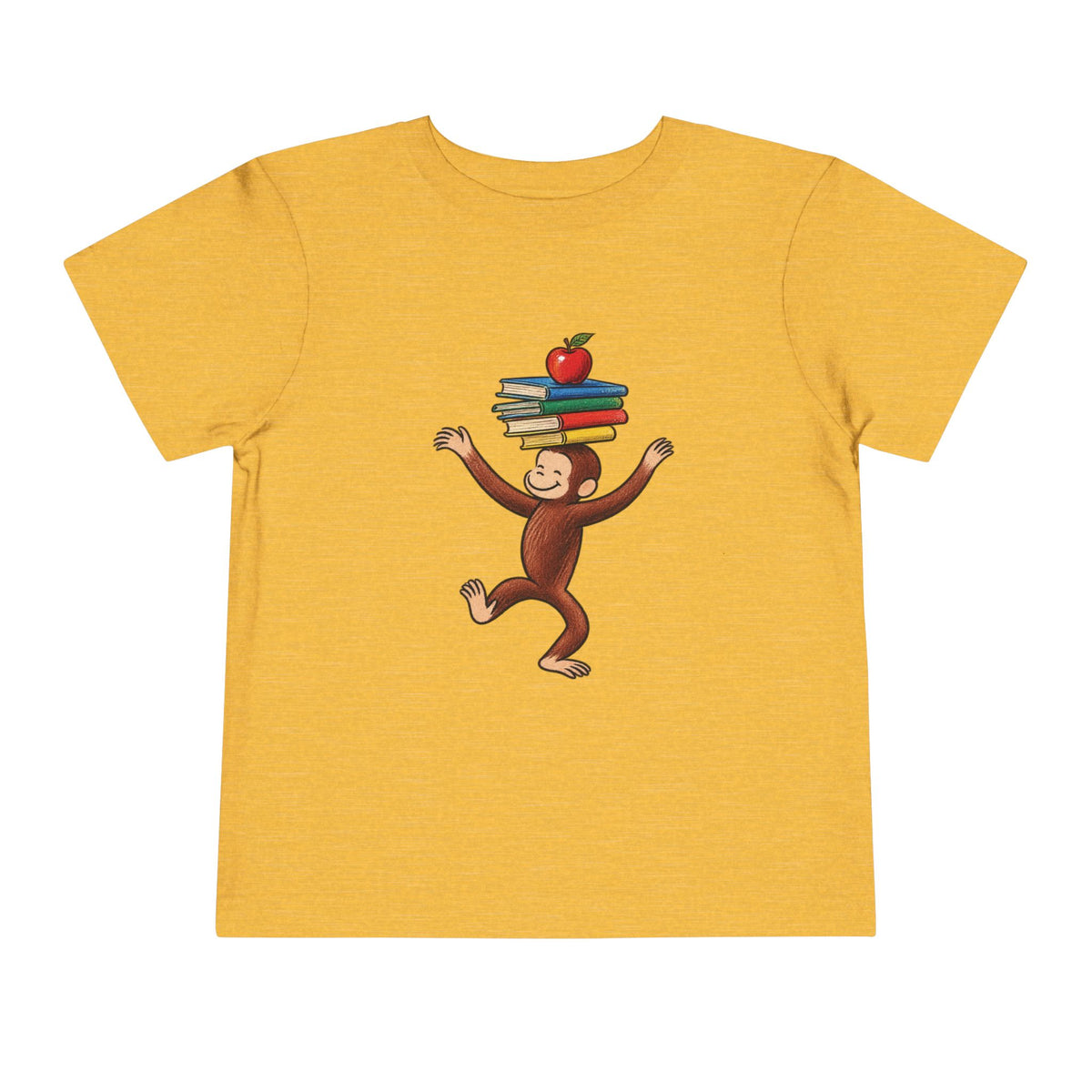 Curious Monkey Stack Toddler Tee — Cute Book & Apple Kids Shirt