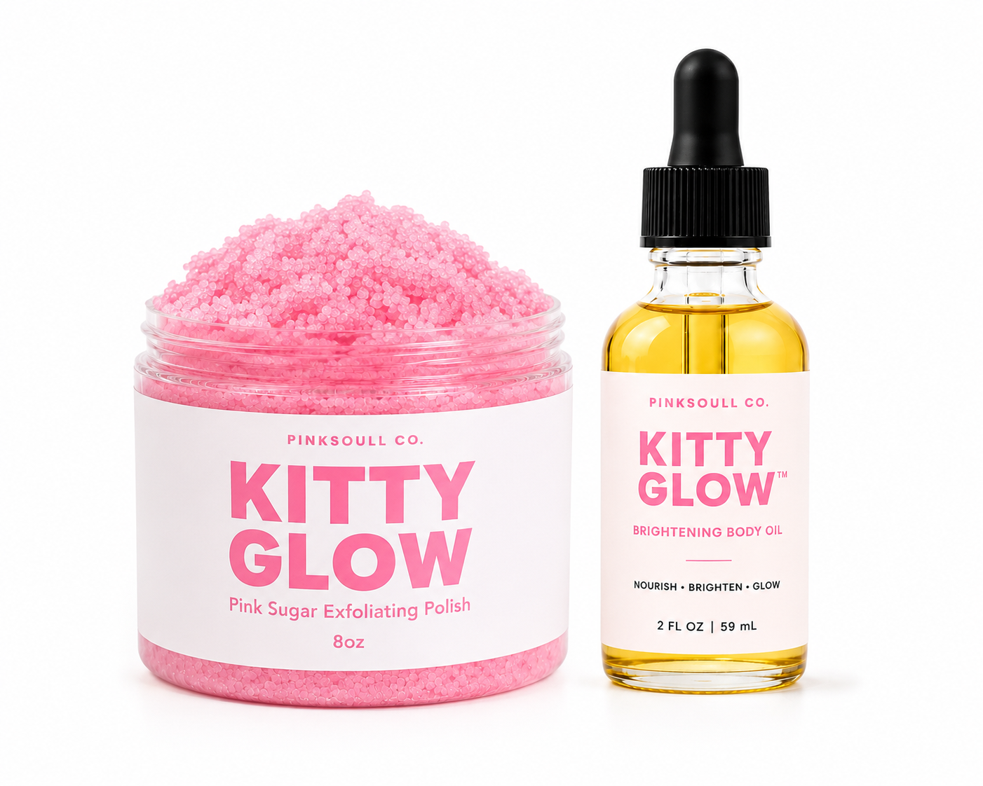 KITTY GLOW™ Pink Sugar Glow Duo | Exfoliating Polish & Brightening Body Oil Set