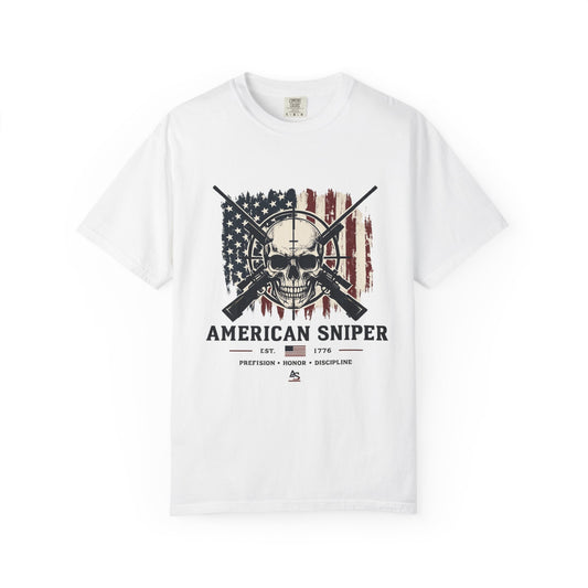American Sniper Skull T-Shirt — Patriotic Flag Rifle Graphic Tee