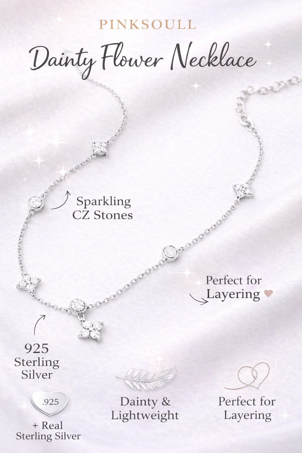 925 Sterling Silver Dainty Flower Necklace