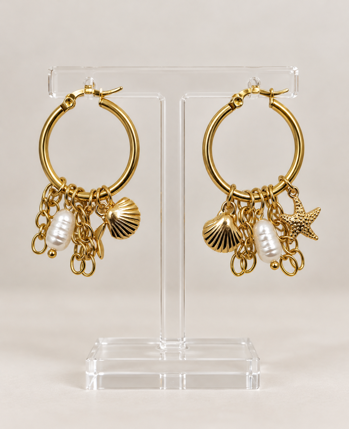 Coastal Muse Gold Stainless Steel Charm Hoops