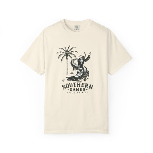 Southern Games Society T-Shirt — Vintage Alligator & Palm Graphic Tee