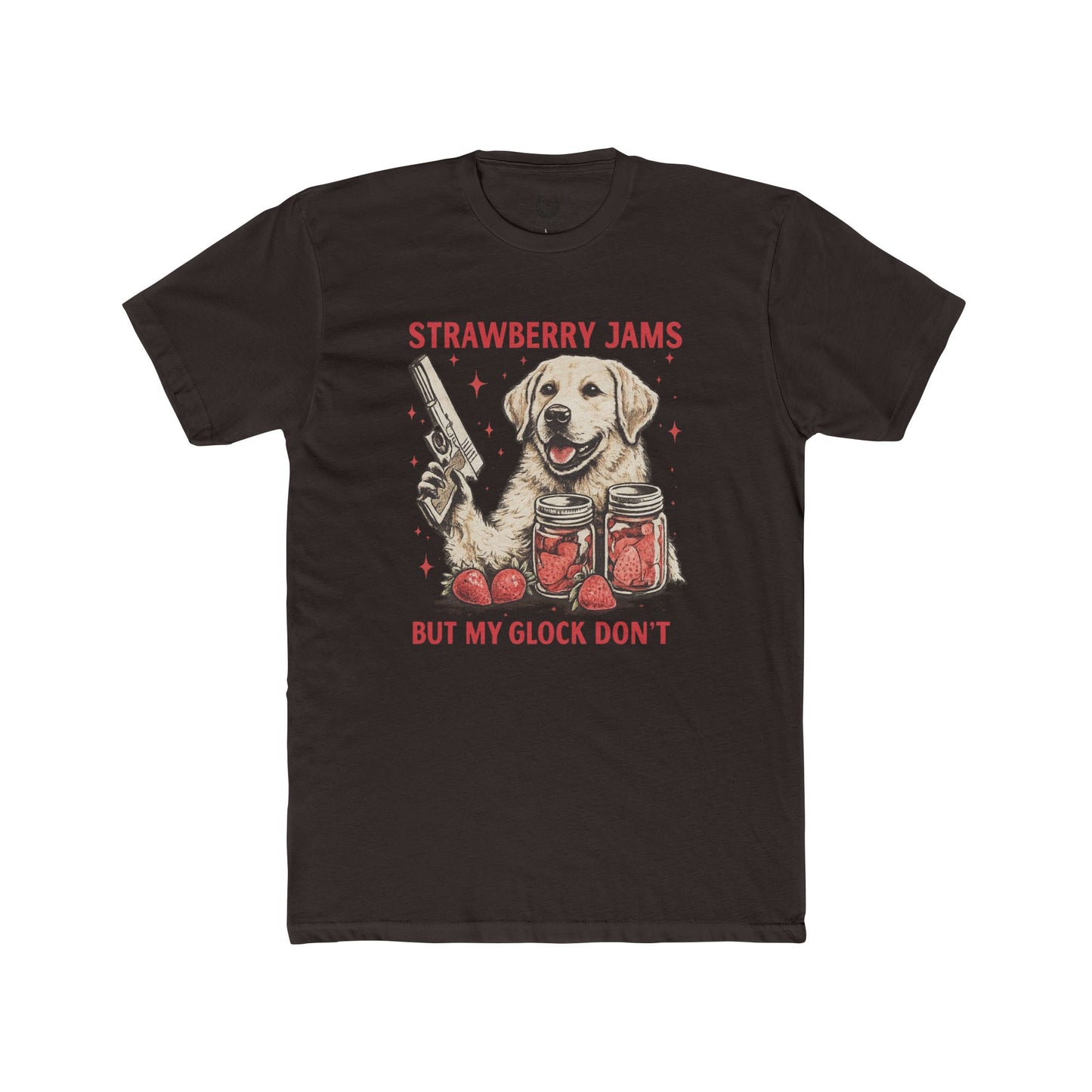 Strawberry Jams Tee — Dog Holding Gun Vintage Graphic T-Shirt