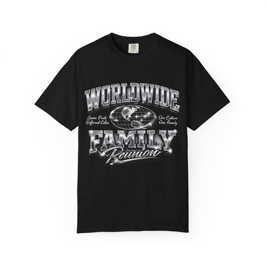 Worldwide Family Reunion T-Shirt — Vintage Globe & City List Reunion Tee