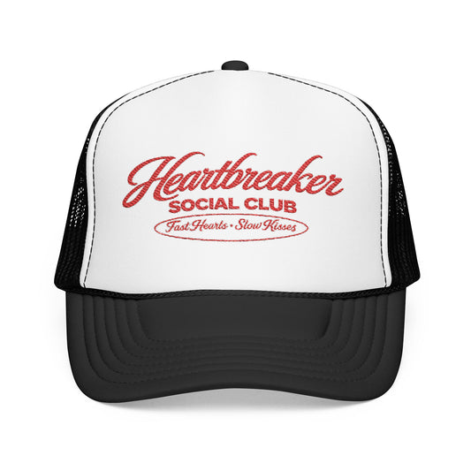 Heartbreaker Social Club Foam Trucker Hat — Retro Script Mesh Cap