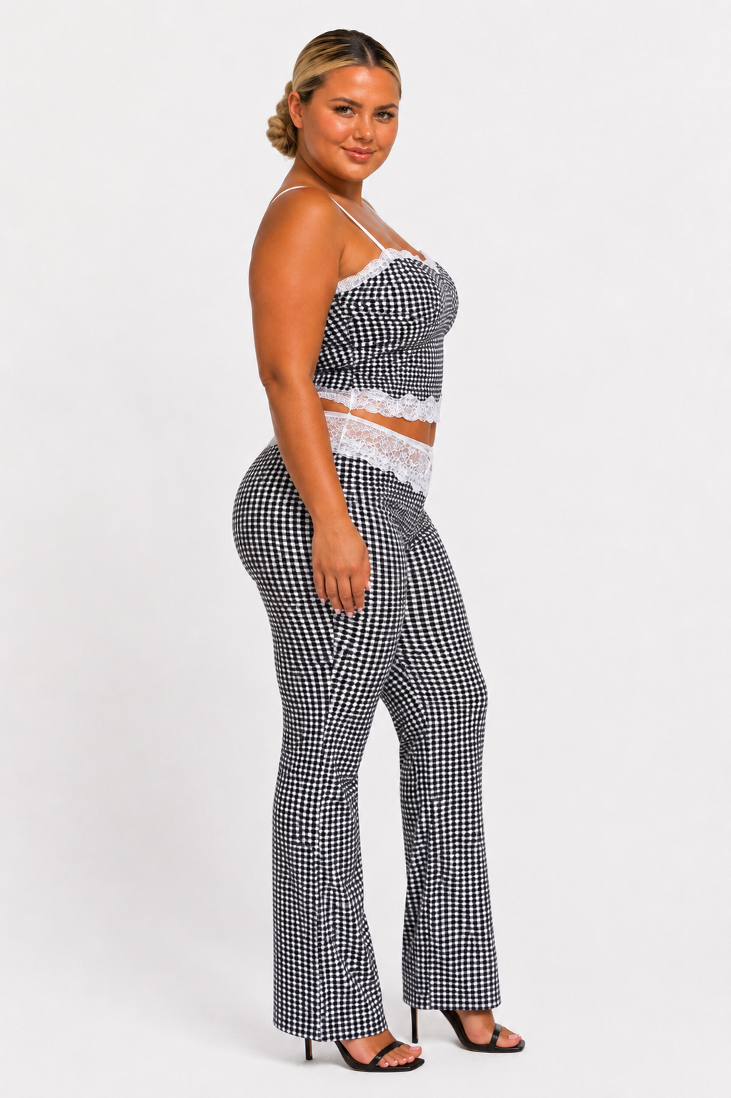 Gingham Lace Two-Piece Pant Set