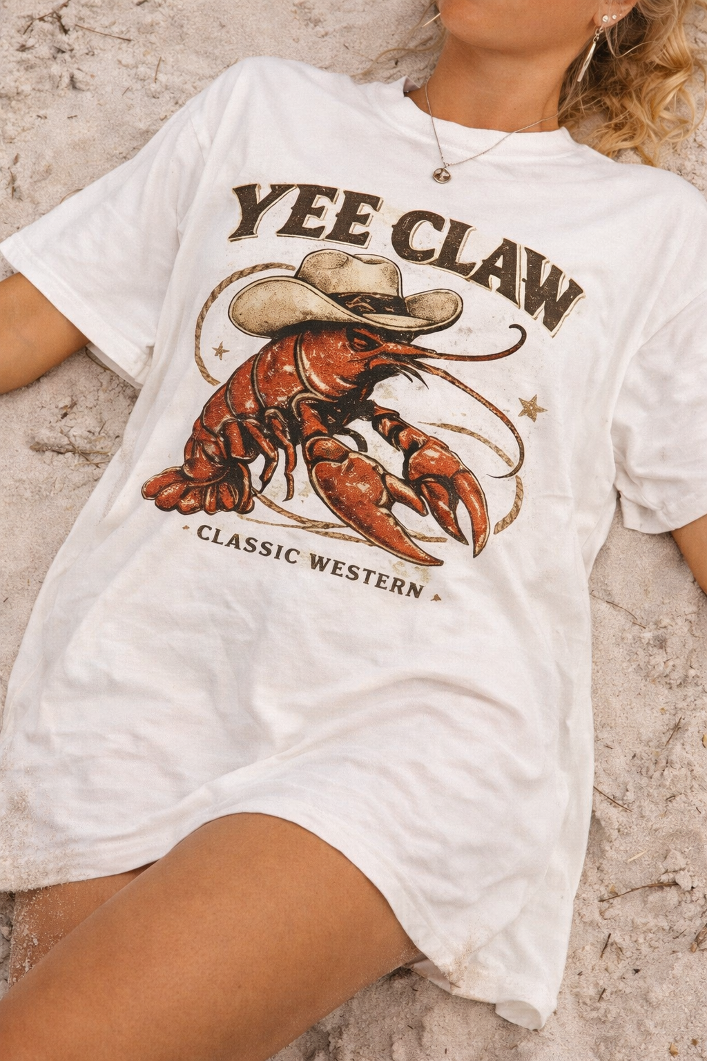 Yee Claw Oversized Graphic Tee | Southern Western Crawfish Shirt | Unisex T-Shirt Dress