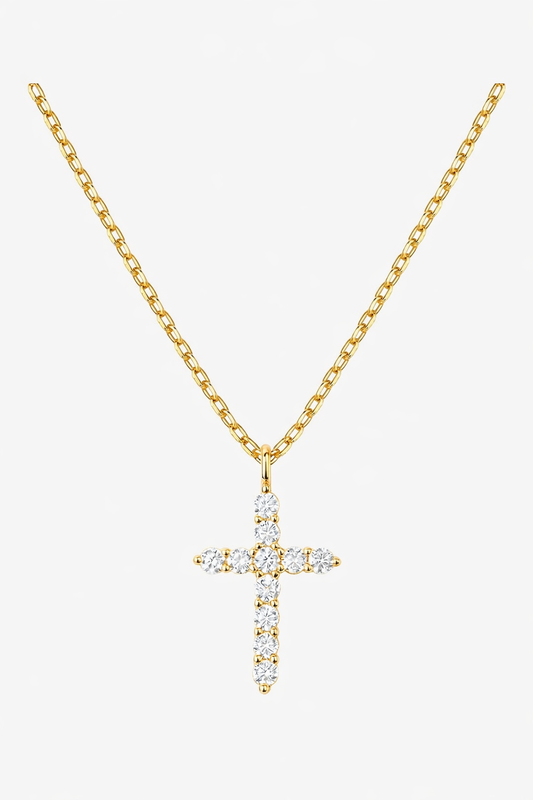14k Gold Plated Cubic Zirconia Cross Necklace