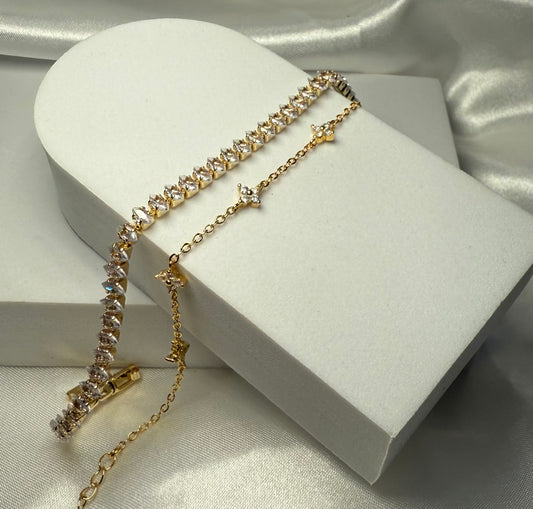 18K Gold Plated Tennis Bracelet & Dainty Flower Bracelet